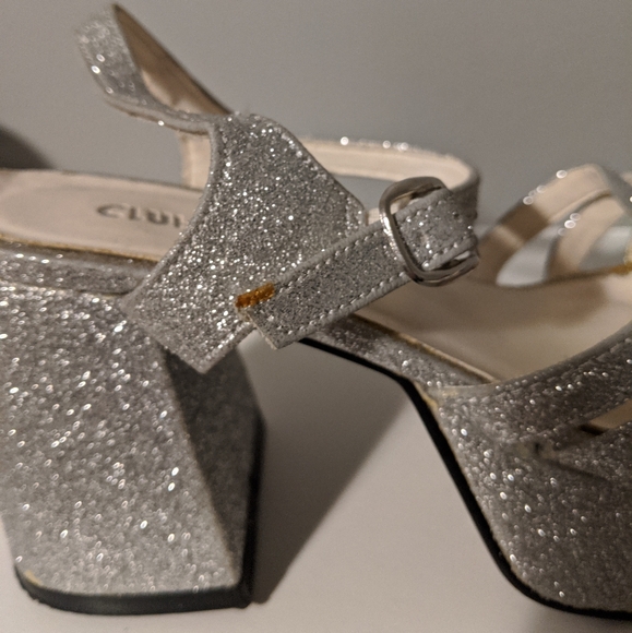 Vintage 90s Chunky Platform Silver Glitter Open Toe Heels - Size 6 - Picture 6 of 7